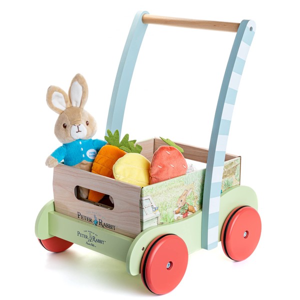 KIDS PREFERRED Beatrix Potter Peter Rabbit Wooden Garden Wagon and Plush Veggie Play Set