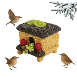Weather Proof Edible Bird Houses for Outside with Pole Wooden Bird House for Finch Bluebird Cardinals Hanging Birdhouse Garden Country Cottages Edible House Bird Seeds Decorated (Villa)