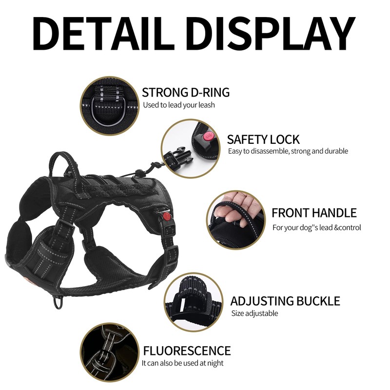 PET'S HUB Large Dog Harness, No Pull Pet Harness With