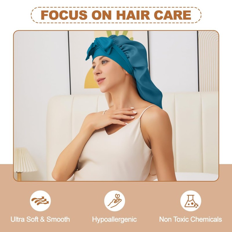 Long Satin Bonnet for Sleeping, Satin Lined Braid Bonnet with