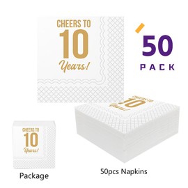 SharkBliss Funny 10th Birthday Cocktail Napkins, 50 Pack Funny 10th Birthday Paper Napkins for Boys Girls Ten 10th Bday Table Decorations 2-Ply, 5x5" (Gold, Cheers To 10 Years)