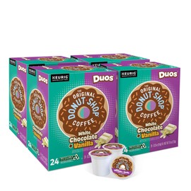 The Original Donut Shop K Cup Duos White Chocolate Vanilla, Single Serve Keurig K Cup Pods, Flavored Coffee, 96Count, White Chocolate + Vanilla, 96Count