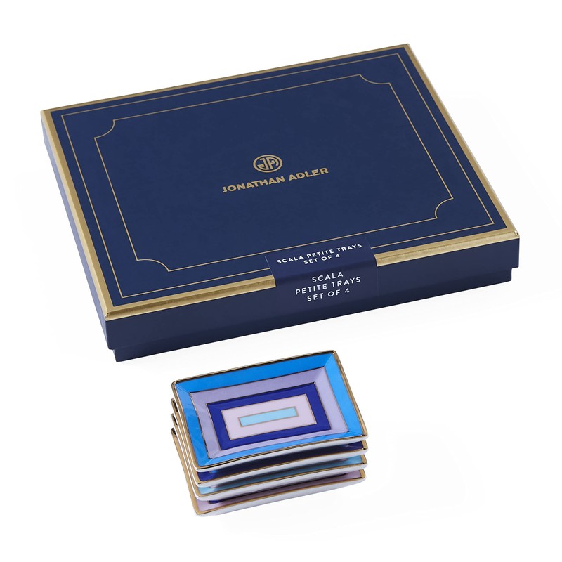 Jonathan Adler Scala Petite Trinket Tray Set, Blue/Lavender/Gold
