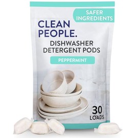 The Clean People Dishwasher Pods - Cuts Grease & Rinses Sparkling Clean - Residue-Free - Phosphate Free Dishwashing Pods - Peppermint, 30 Pack