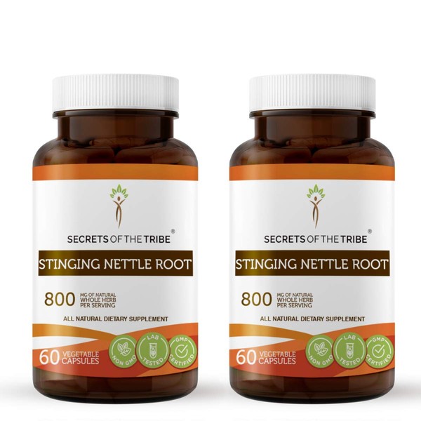 Secrets of the Tribe Stinging Nettle Root 60 Capsules(2 pcs.), 800 mg, Stinging Nettle (Urtica Dioica) Dried Root (2x60 Capsules)