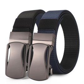 Mens Reversible Belt | Nylon Webb Belt for Men Casual Golf Dress Pants|One Belt-2Cols Casual Work Business Style21/22 (21.2Gun Buckle-Blue/Black, L;Up to 40”Waist Trim to adjust(125cm/49"Strap))
