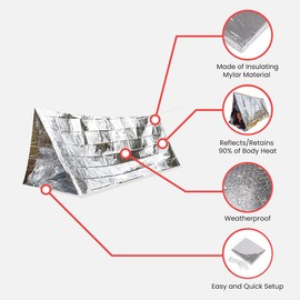 Ever Ready First Aid Emergency Mylar Survival Camping Tent, Weatherproof Thermal Shelter for 2 Adults – 95” x 61” - 3 Pack