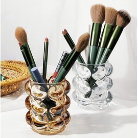 Pen Pencil Container Multi-Purpose Handcrafted Comb Makeup Brush Holder Office Desk Accessories Storage Cosmetic Tools Organizer (Amber)