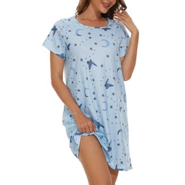 YIJIU 3 Pack Women's Nightgown Sleepwear Short Sleeves Nightshirt Crewneck Print Sleepdress Casual Loose Soft Sleepshirts,Set 1,XL