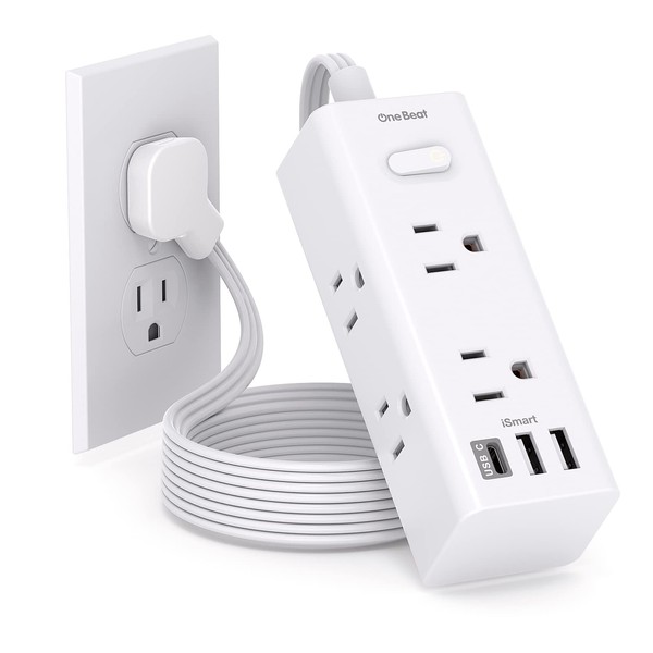 Flat Extension Cord, Plug Power Strip with 6 Outlets 3 USB Ports (1 USB C) with No Surge Protection, Wall Mount Outlet Extender for Office Dorm Room, Cruise Travel Essentials