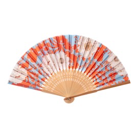 Salutto Hand Fan Bamboo Printed Pattern Folding Fan For Party Wedding Gift White Chrysanthemum
