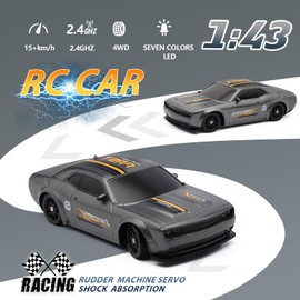 1:43 Scale Mini Racing Drift Car Model，2.4GHz Remote Control Car, 4WD High Speed Race with Lights,Racing Tires,RC Toys Hobbyist Gift for Adults, Kids, Boys, Girls (Grey)