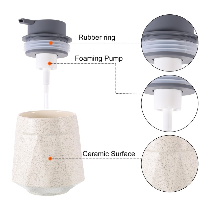 sourcing map Foaming Soap Dispenser 400ml/13.5oz Beige Ceramic Foaming Soap