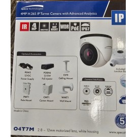Speco New SPECO 4MP H.265 IP, 165' IR, PoE, WDR, 2.8-12mm, white Turret Camera-#O4T7M