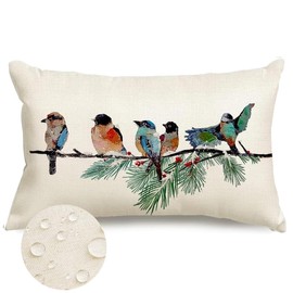 RABUSOFA Christmas Outdoor Pillow Covers Waterproof 12x20 Inch Birds Christmas Winter Decorations Lumbar Throw Pillow Cases Xmas Birds Decor Decorative Pillows for Couch Holiday Teal