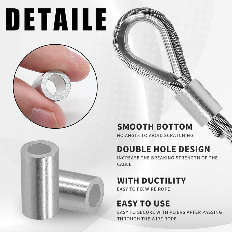 Piutouyar Aluminum Crimping Loop Sleeve, 3/64 inch (1.2mm) Wire Rope