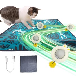 ZVGV 2 in 1 Interactive Cat Toys for Indoor, Toy Fast Rolling Ball in Play Mat,Kitten Automatic Toy Motion Activate,Rechargeable Kitten Toys Ball(Blue)