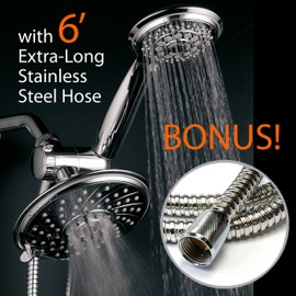 HotelSpa 30 Setting 6" Rainfall Shower Head and Handheld Shower Dual 3-Way Shower Combo with Extra Long Premium 6 ft Stainless Steel Shower-Hose