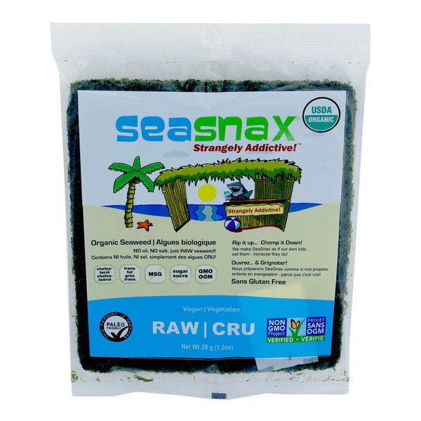 SeaSnax RAW Organic Seaweed Wraps, 10 Sheets (Pack of 16)