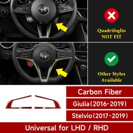 2PCS Car Steering Trim Sticker Cover Carbon Fiber Decal fits for Alfa Romeo Giulia Stelvio 2016 2017 2018 2019 Interior Accessories (Red)