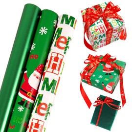 43cm×3m Christmas Wrapping Paper Rolls,3 Roll Package Christmas Wrapping Paper Wrap Xmas Party with Santa Claus Merry Christmas Green Kraft Paper Roll for Christmas Party Wrap Decor