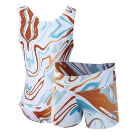 Dancina Gymnastics Leotard for Girls with Shorts Set 6-7 Years Aqua & Gold
