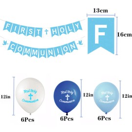 Elicola First Communion Decorations Including Blue First Holy Communion Banner 18 PCS Balloons for Boys First Holy Communion Party