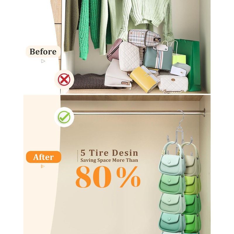 Purse Hanger for Closet, 360 Degree Purse Organizer with 10