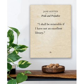 Jane Austen- I Shall Be Miserable If I Have Not An Excellent Library - 16x20 Stretched Canvas Poster, Pride & Prejudice Art, Vintage Minimalist Literary Decor, Book Lover Gift for Study & Reading Nook