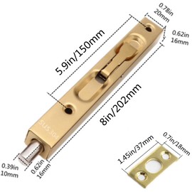 szhdxsy (2-Pack) Hidden Latch & Bolt 304 Stainless Steel 8 inch(202cm) Security Door Bolt Latch, Double Door Lever Action Flush Bolt Latch, French Door Slide Bolt Lock,Golden