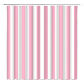 WUASDCS Pink White Striped Shower Curtain Vertical Stripe Geometric Modern Farmhouse Chic Style Bathroom Decor Fabric Curtains with Hook 70Wx70H Inches