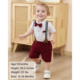 SANMIO Baby Boy Clothes Suits 0-24M Infant Gentleman Wedding Outfits, Short Sleeve Dress Romper Bowtie+Detachable Suspenders