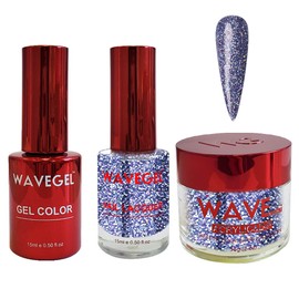 WAVEGEL Soak-Off Gel, Nail Lacquer & Acrylic/Dip Powder Matching Set - Queen Collection - #113 Blue Sparkle