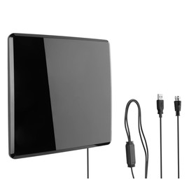 One for All 14432 HDTV 1080p Antenna Amplified Indoor Flat TV Antenna with Multiple Directional, 50 Mile Range & Signal Level Indicator -5 Feet Coaxial Cable – Black