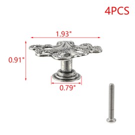 MY MIRONEY 4PCS Silver Octopus Cabinet Knobs Single Hole Elegant Octopus Drawer Handles Zinc Alloy Decorative Furniture Door Pulls Handles for Cupboard Dresser Wardrobe