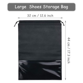 15 PCS Travel Shoe Bag, Large Portable Drawstring Shoes Storage Bags Non-Woven Dust Proof Pouch Space Saving Organizer with Transparent Slot for Men Women Daily and Travel Use (Black)