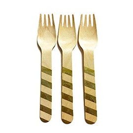 Perfect Stix Striped Forks 158 48-Gold Printed Wooden Forks with Gold Stripe Pattern, 6" (Pack of 48)
