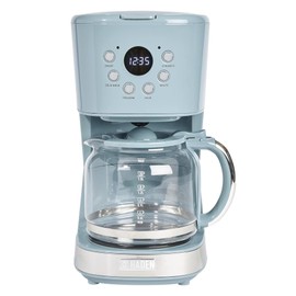 Haden Brighton Coffee Machine, 12 Cup Programmable Drip Coffee Maker with Auto Shut-Off Function and Reusable Washable Water Filter, Sky Blue & Chrome