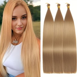 Locescsoc 28 Inch Straight Hair Extensions 150g 3 Packs Bone Straight Braiding Hair, Soft Synthetic Bundles Crochet Braids Hair Bundles for Braiding (27#, 28 Inch 3 Bundles)