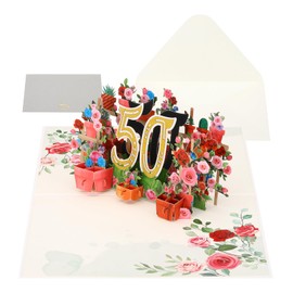 PATIKIL 50 Year Anniversary Card, 50th Birthday Card Wedding Flower Anniversary Greeting Card Pop-Out Birthday Card 3D with Envelope for Wife Girl Her Couple
