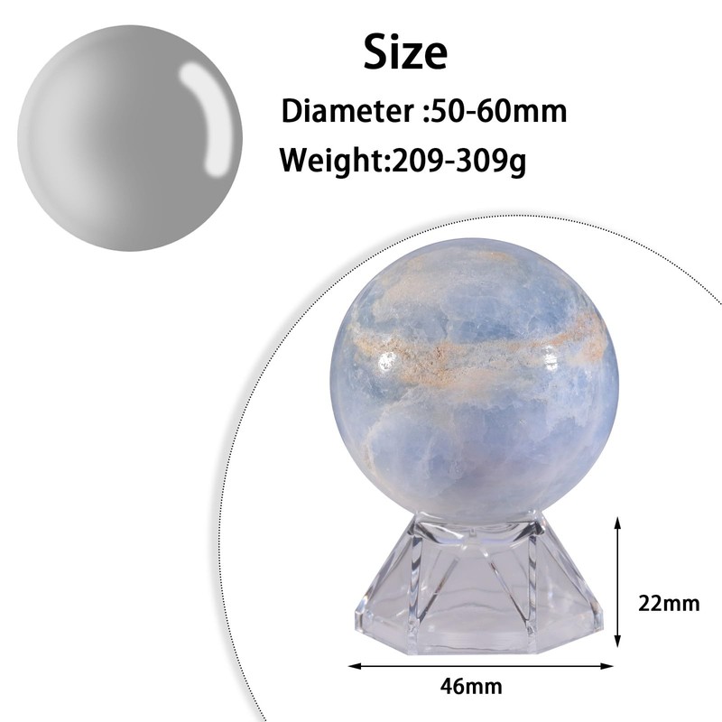 KYEYGWO Blue Celestite Crystal Ball with Acrylic Stand, Decorative Sphere