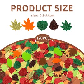 120 Pcs Autumn Foam Stickers, Fall Leaf Glitter Craft Stickers, Foam Sticker for Kids Thanksgiving Party Favors DIY Thanksgiving Decorations, Ideal for Schools, Craft Groups, Party and Home Crafting