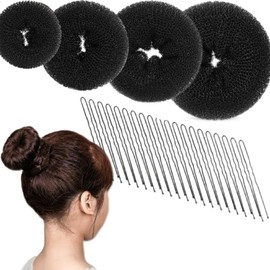 Donut Hair Bun Maker - 4pcs Hair Bun Maker for Kids Easy Ballet and Sock Buns 20pcs Bobby Pins Black