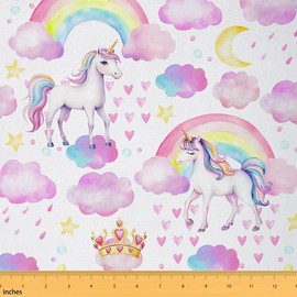The Yard - Tela de unicornio de ensueño rosa con diseño de nubes de cielo estrellado y estrellas para sillas, tela decorativa con estampado de corona de princesa, suministros de costura de graffiti con cielo y acuarela, 2 yardas