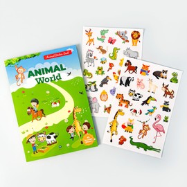 Buziba Animal World Sticker Book Cute Cartoon Sticker Activity Book Reusable Waterproof Stickers Fun Travel Stickers (Animal World)