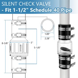 Ceoighe Sump Pump Check Valve 1-1/2", Check Valves Spring Loaded Flapper for Backflow Prevention, Silent Check Valve with 4 Stainless Steel Clamps, Sump Pump Life Expectancy Increase, Fit 1-1/2" Pipe