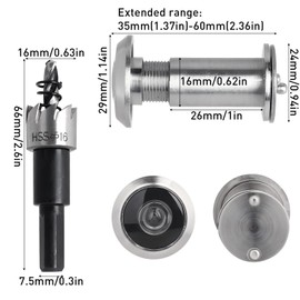 XIAQICA Door Viewer with Privacy Screen, 200° Wide Angle Optical Glass Lenses, Door Viewers with Drill, Drill Hole Diameter 16 mm, Zinc Alloy Spy, Adjustable Length Spio for 35-60 mm Thick Doors