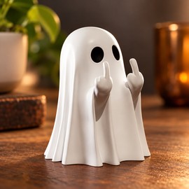 Cute Middle Finger Ghost Statue, Small Halloween Decor for Home, Centerpiece for Coffee Table, Adorable Horror Figure