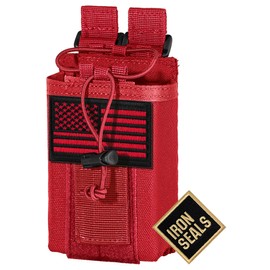 IronSeals Tactical Molle Adjustable Interphone Storage Bag Outdoor Sports Radio Pouch for Two Ways Walkie-Talkie (Red)