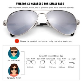Pro Acme Polarized Aviator Sunglasses for Women Men, Petite Aviator Frame for Small Face Women Junior, 52MM (Silver Frame/Silver Mirrored Lens)